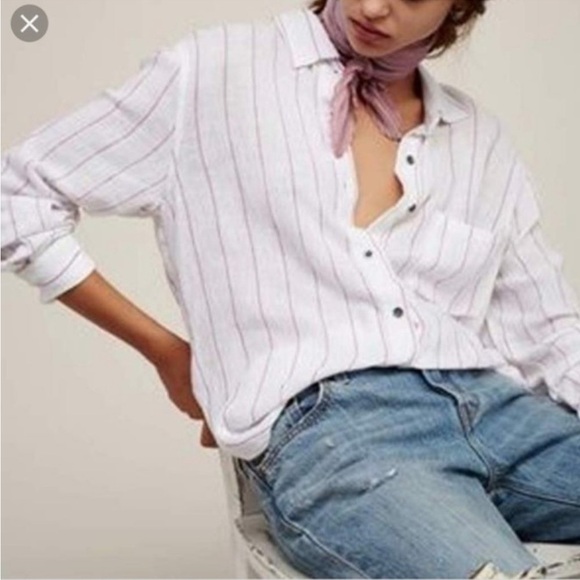 Rails x Free People Charli Button Down Linen Berry Striped Shirt Blouse Top - Picture 2 of 10